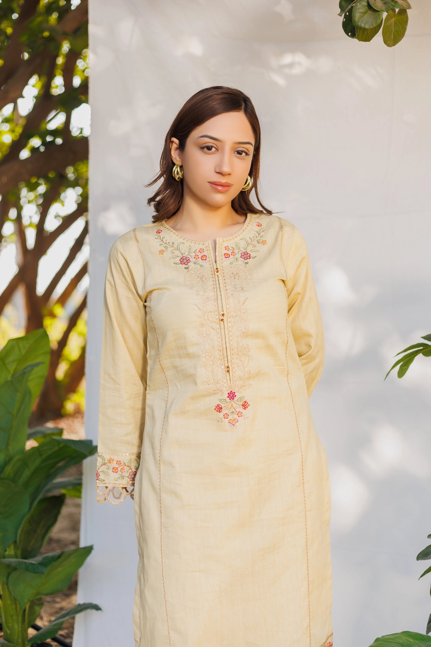 Beige - Luxury Embroidered 2PC Lawn Dress