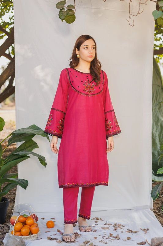 Mystic cherry- Luxury Embroidered 2PC Lawn Dress