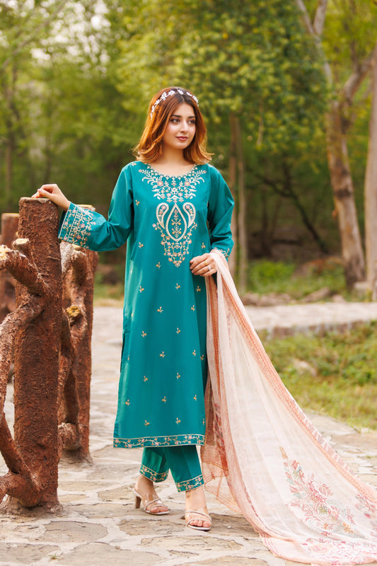 SAFFRON- Luxury Embroidered 3-PC Lawn Dress