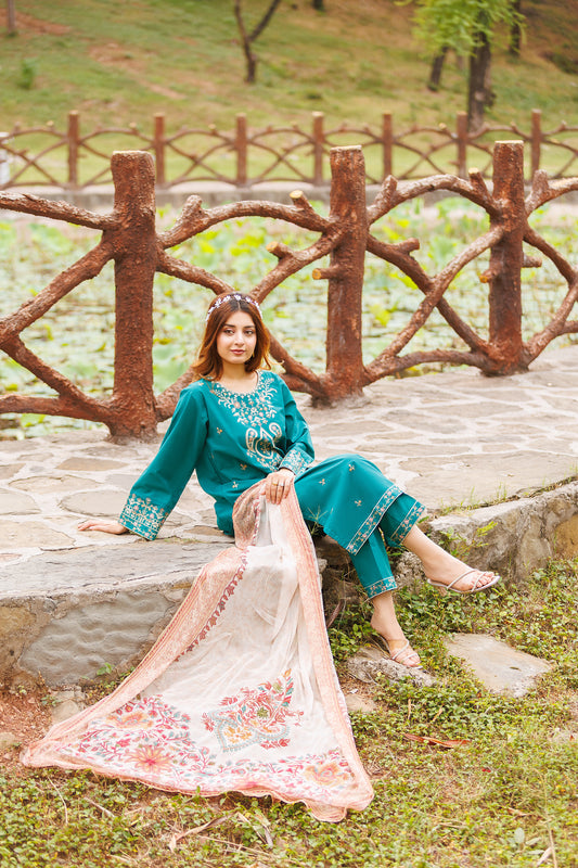 SAFFRON- Luxury Embroidered 3-PC Lawn Dress
