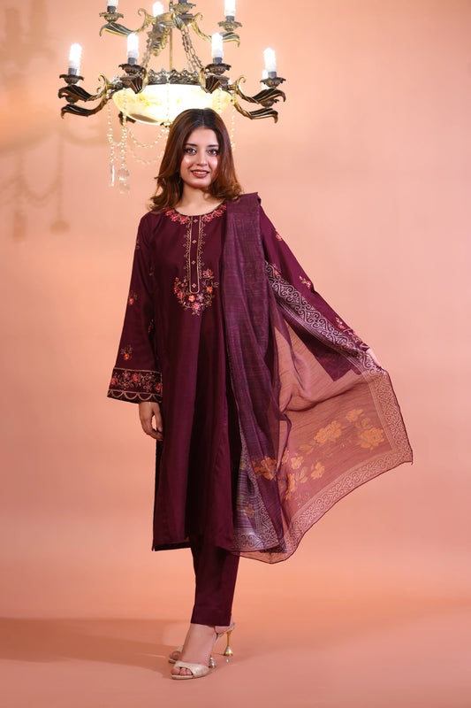 NASHWA - Luxury Embroidered 3-PC Lawn Dress