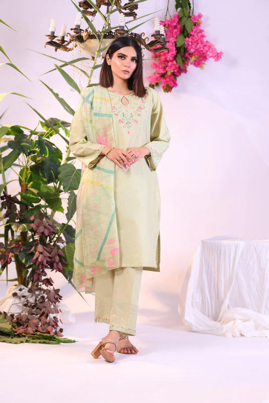 EMERALD- Luxury Embroidered 3-PC Lawn Dress