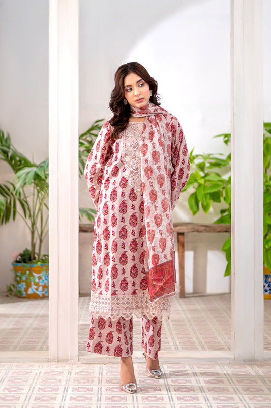 RUBY ROUGE - Embroidered 3-PC Lawn Dress