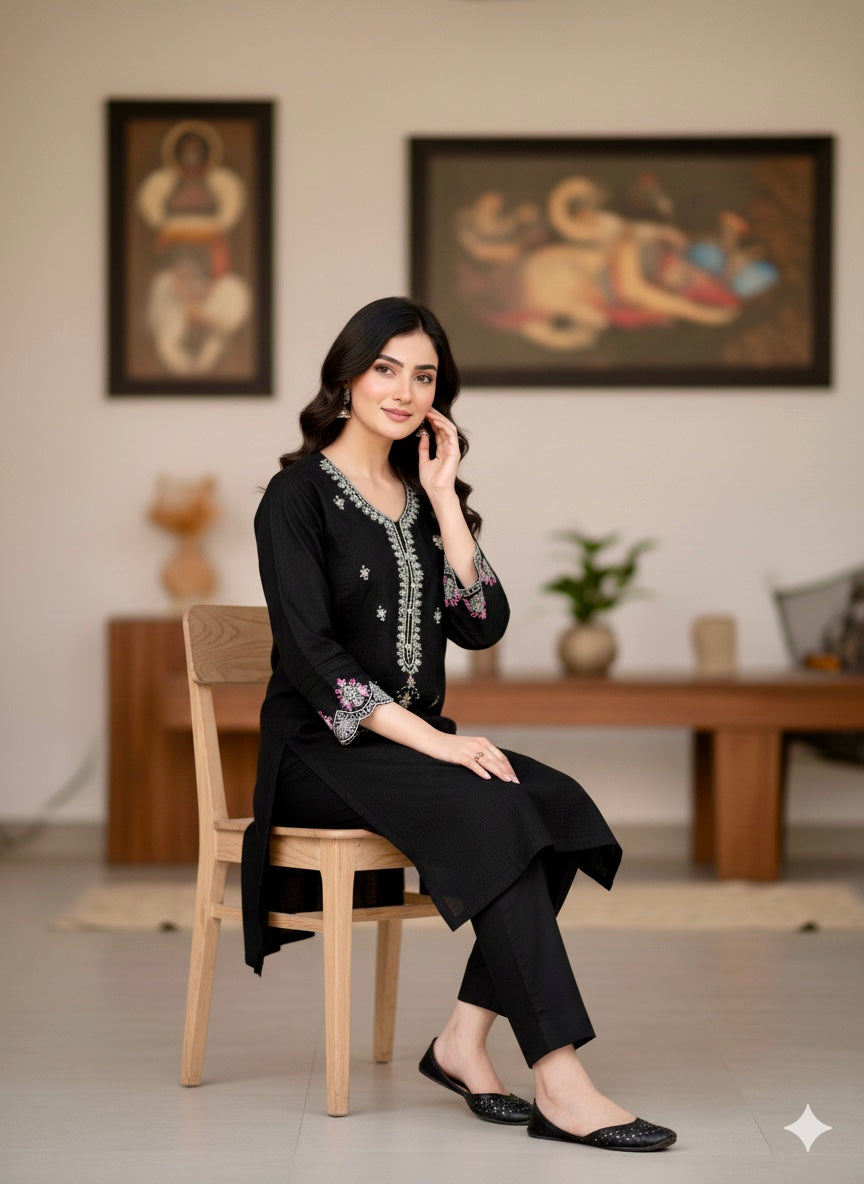 Black Night - Embroidered2-PC Khaddar Dress