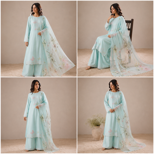 Mint Aura Embroidered 3-PC Lawn Dress