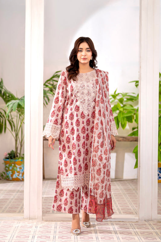 RUBY ROUGE - Embroidered 3-PC Lawn Dress