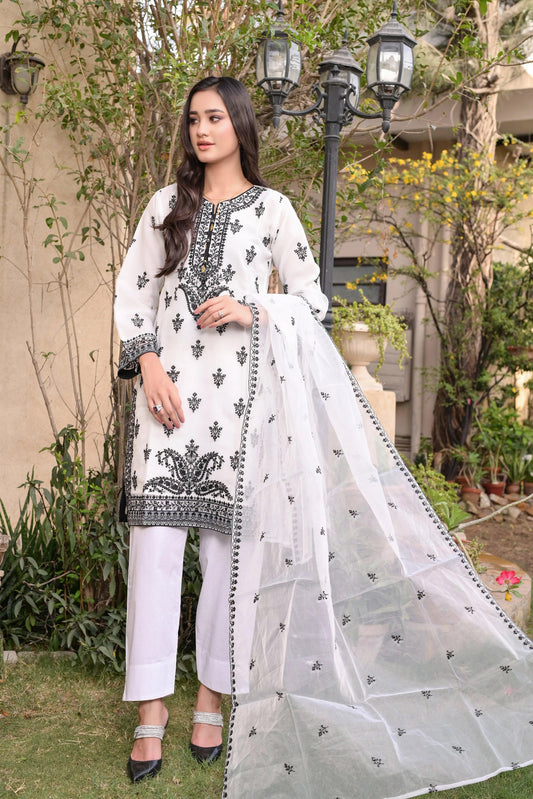 Raunak - Pearl White Embroidered Organza 3 Pec Exclusive Formal Mak Fashion