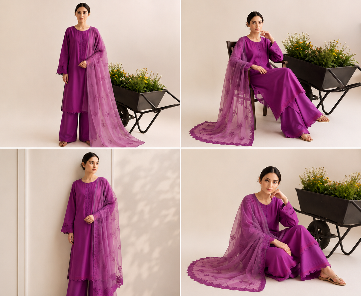 Royal Orchid Embroidered 3-PC Lawn Dress