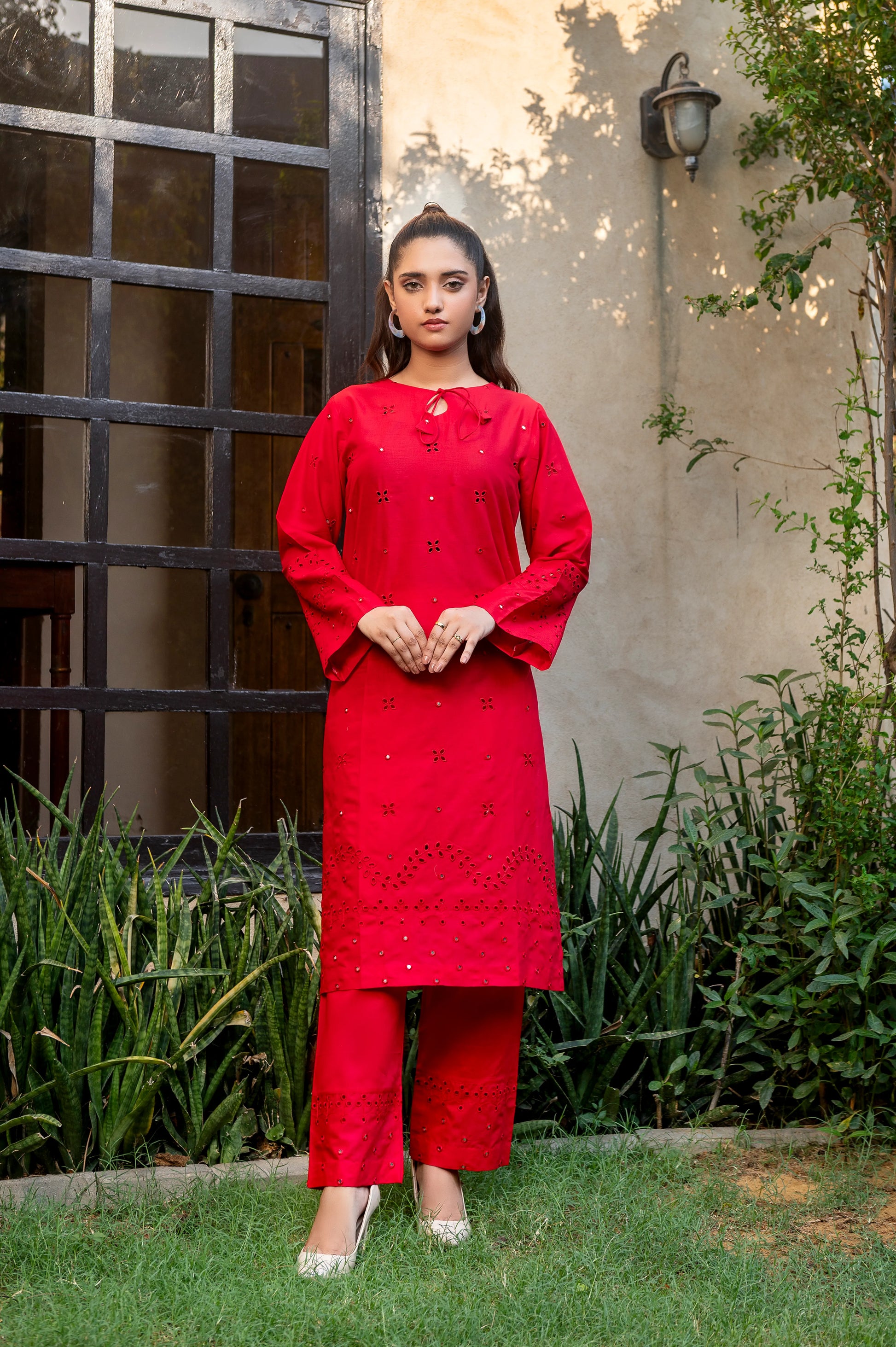 red lawn dress design Bin Saeed Lawn Dress Design in Red Color