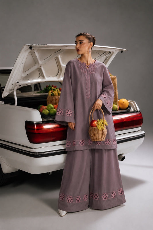 Mauve Bloom Embroidered Lawn 2 Piece