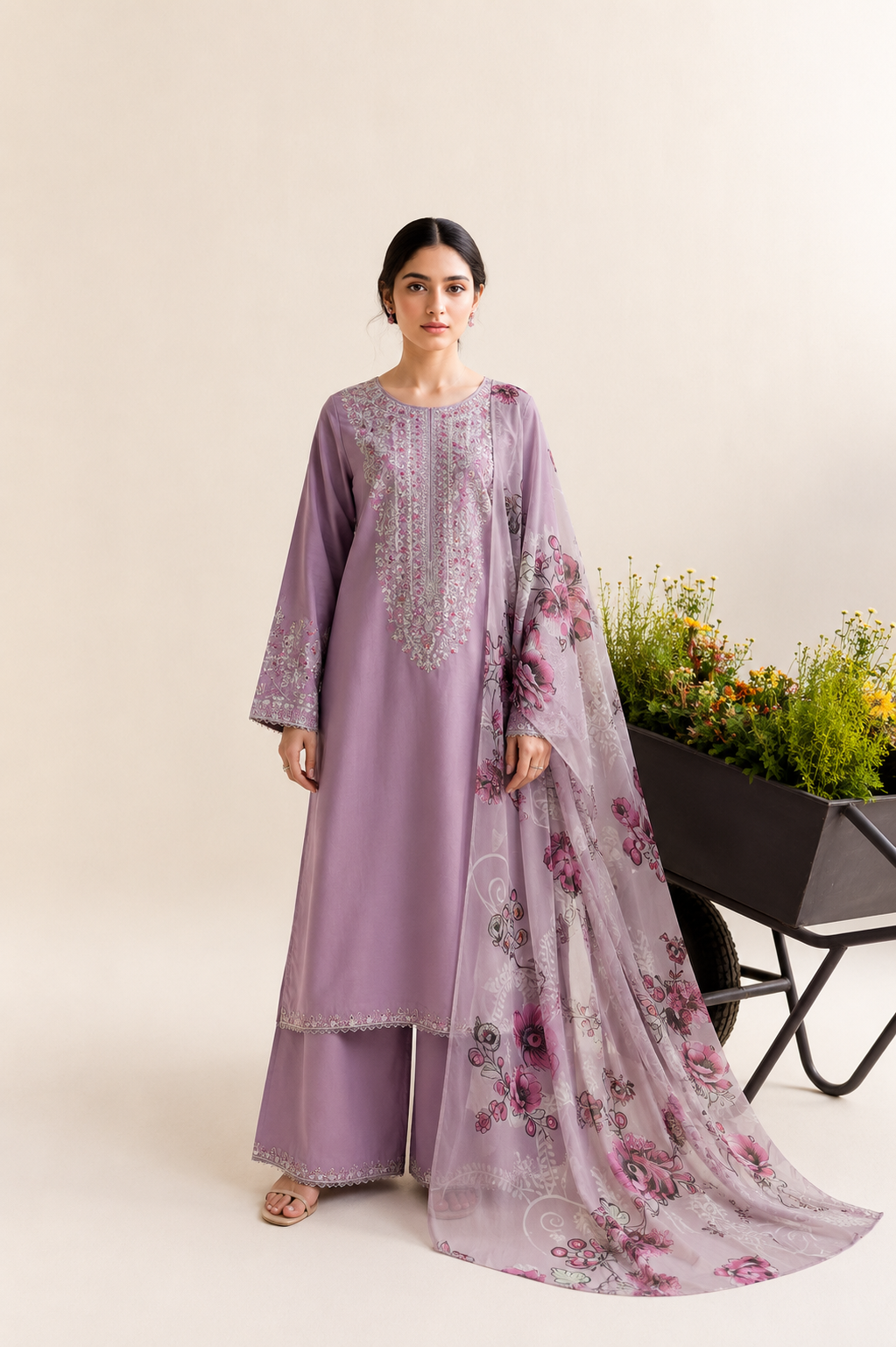Lilac Grace Embroidered 3-PC Lawn Dress
