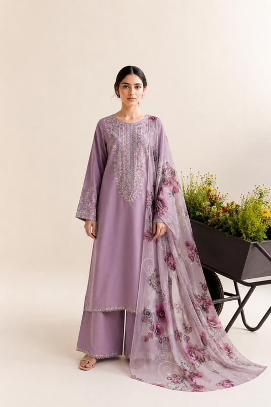Lilac Grace Embroidered 3-PC Lawn Dress