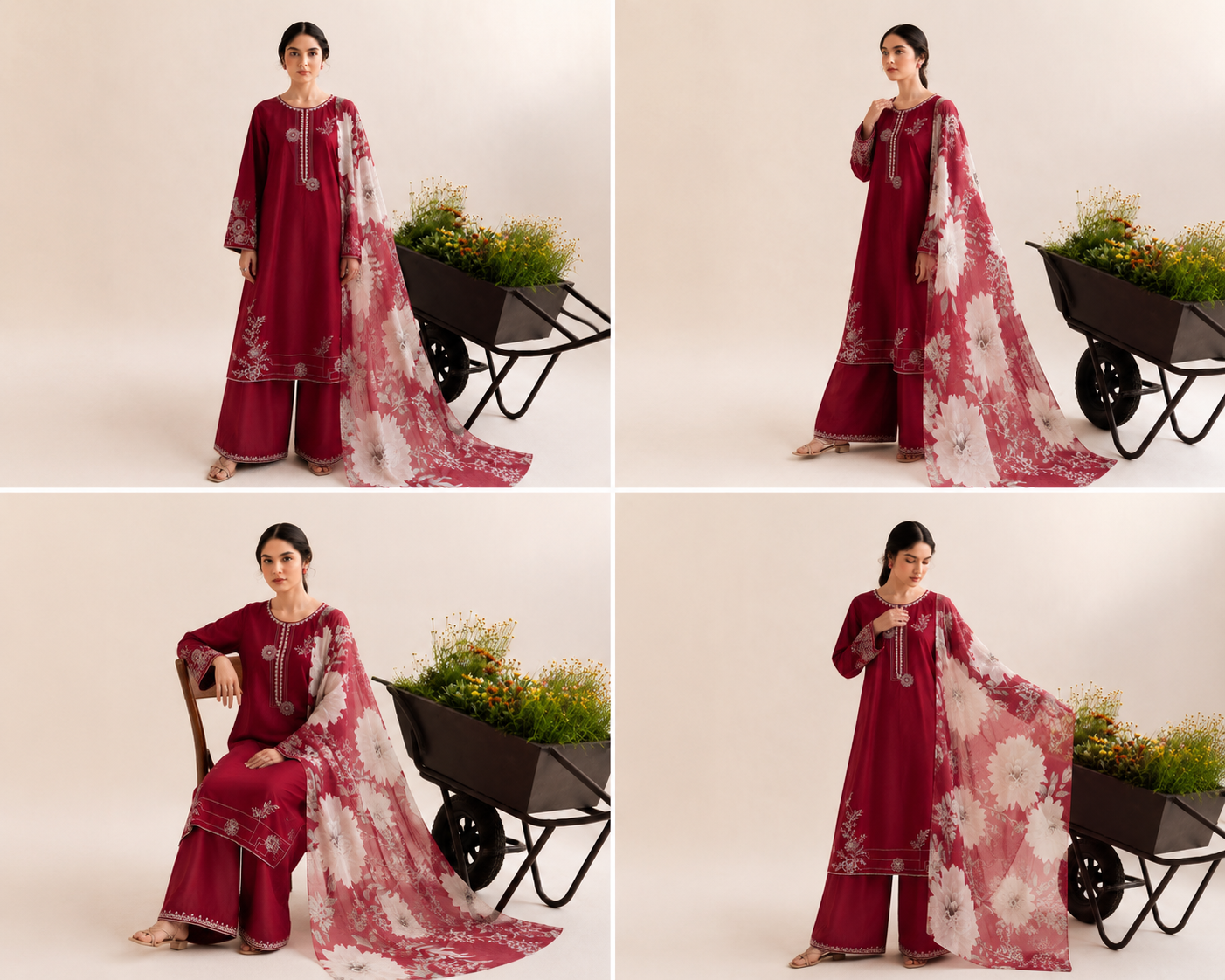 Ruby Floral Embroidered 3-PC Lawn Dress
