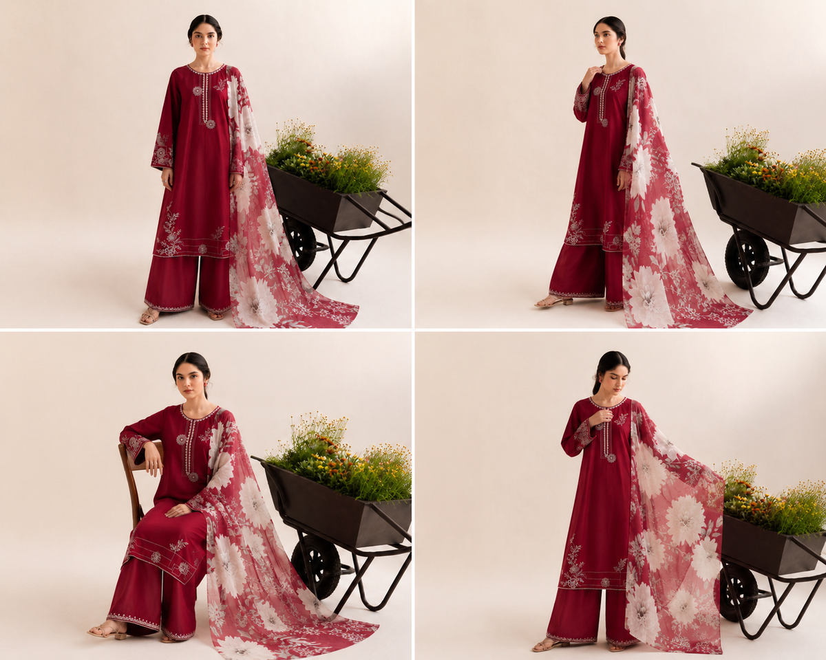 Ruby Floral Embroidered 3-PC Lawn Dress