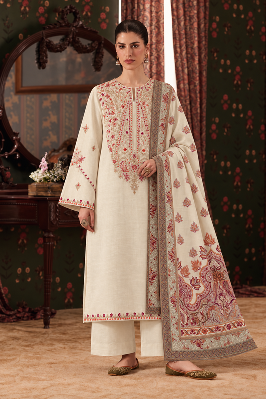 Ivory Embroidered 3-PC Khaddar Dress