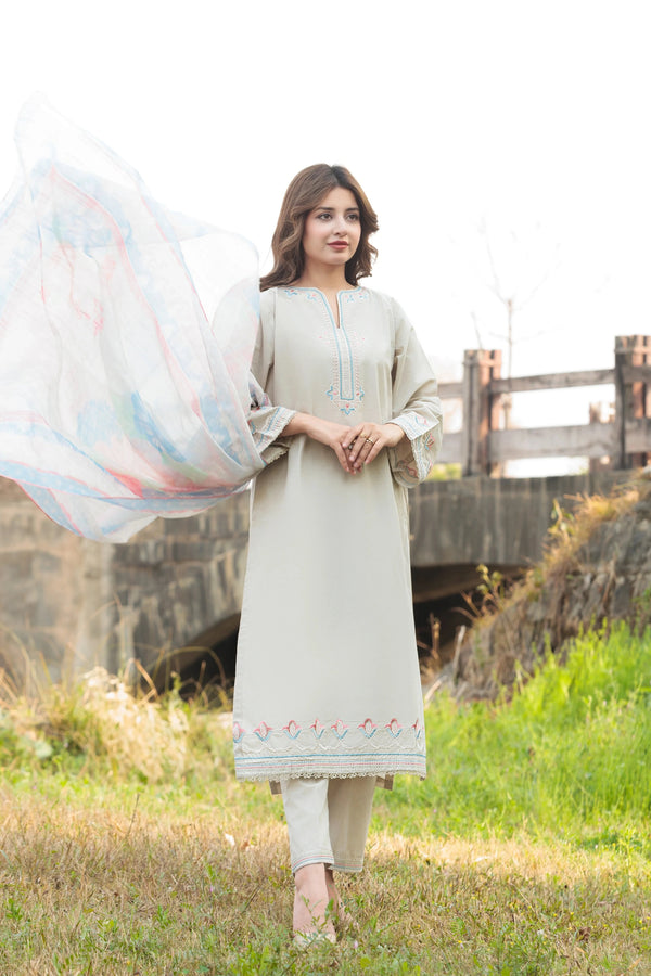 RUH Embroidered 3-PC Lawn Dress