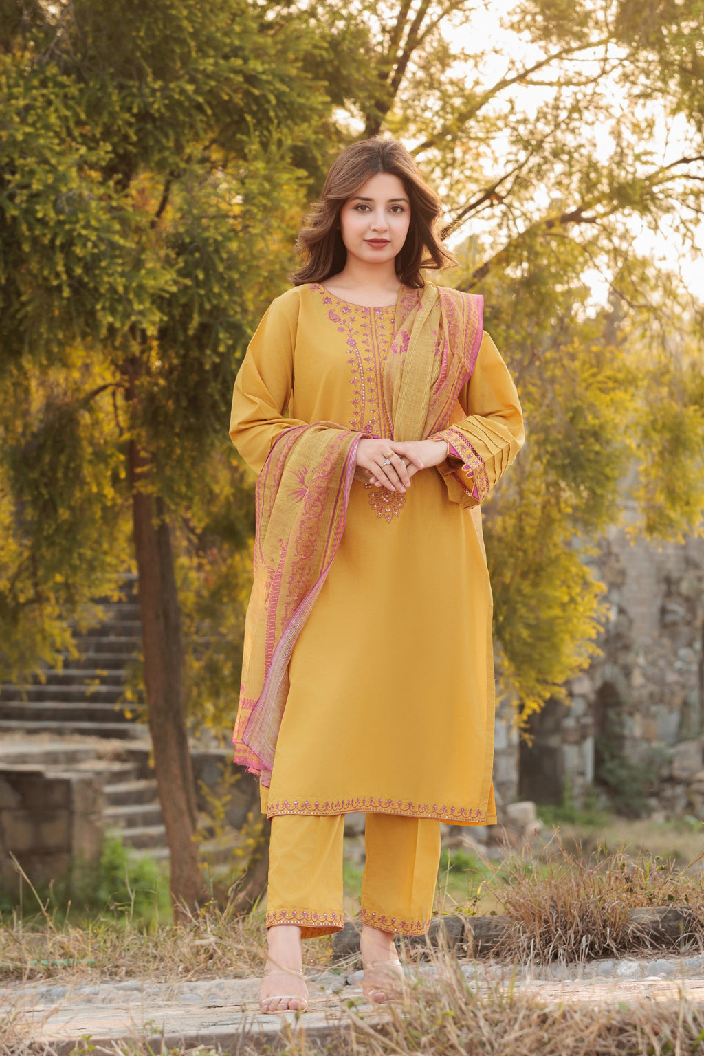 WANYA Embroidered 3-PC Lawn Dress