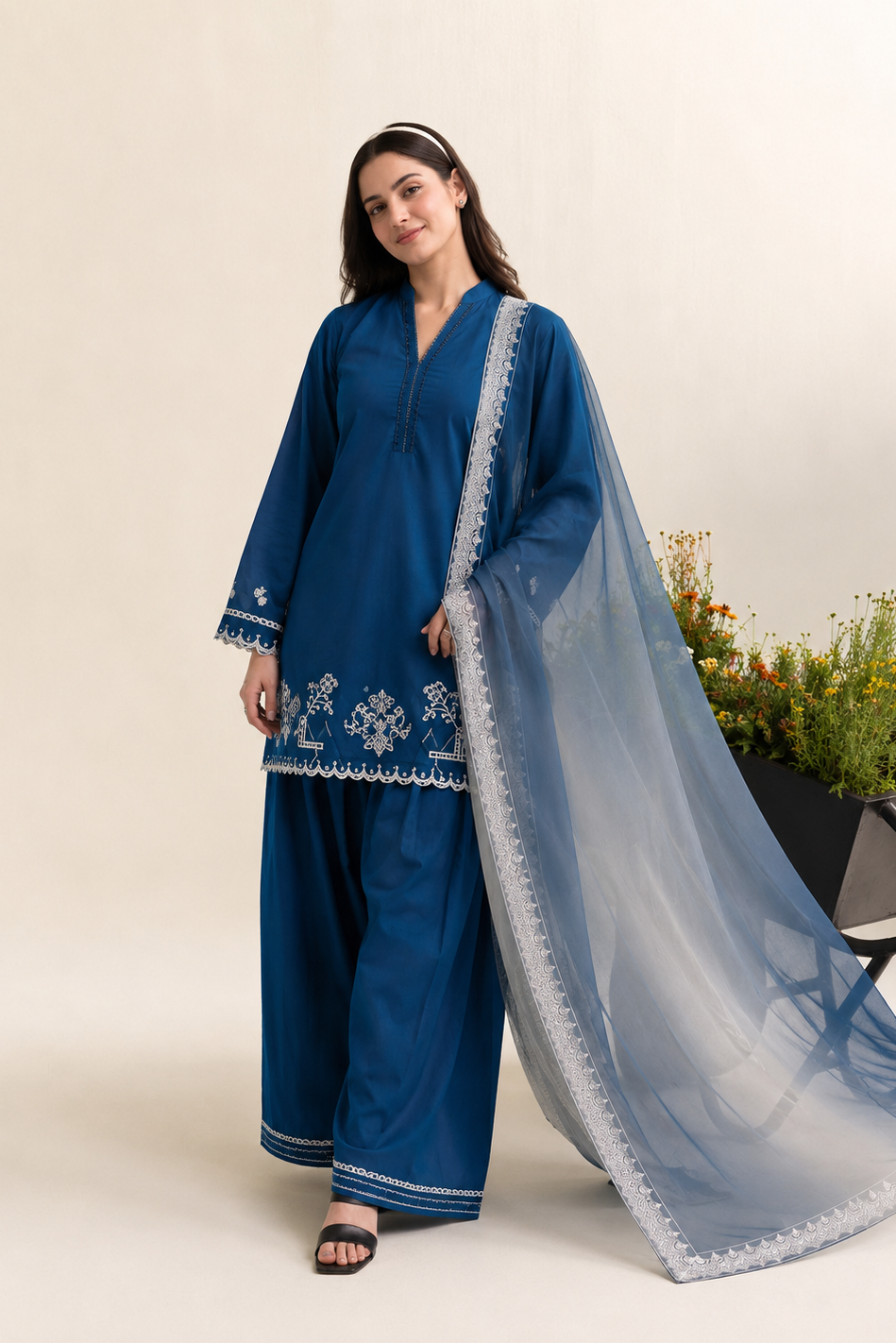 Midnight Blue Embroidered 3-PC Lawn Dress