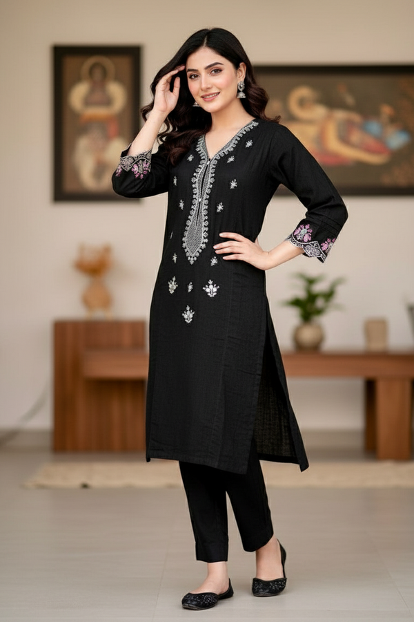 Black Night - Embroidered2-PC Khaddar Dress