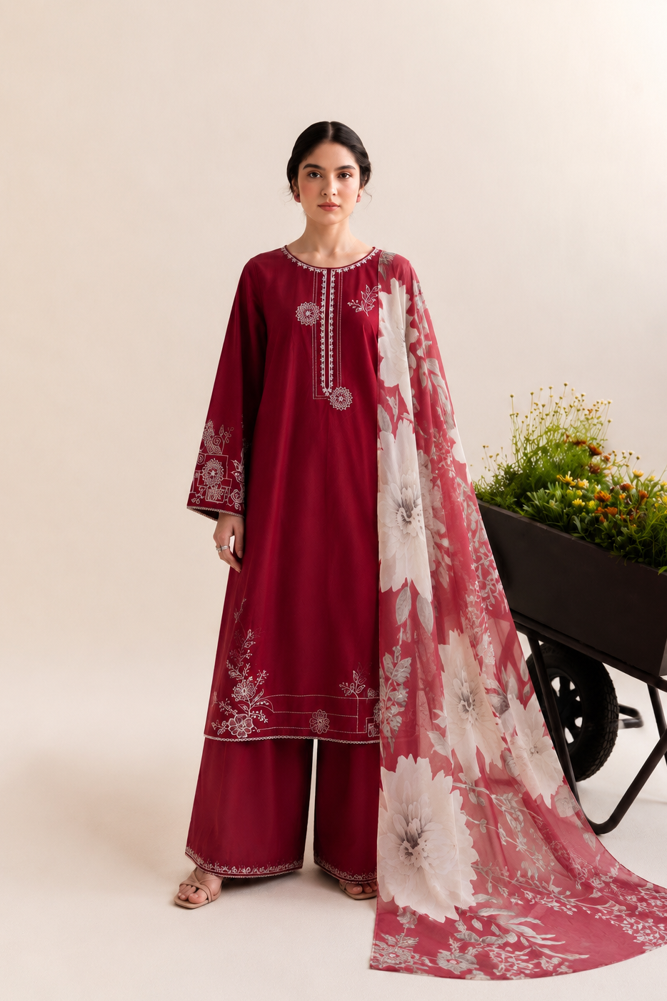 Ruby Floral Embroidered 3-PC Lawn Dress