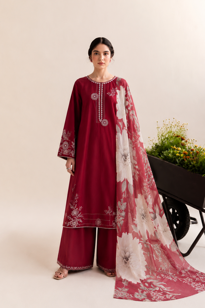 Ruby Floral Embroidered 3-PC Lawn Dress