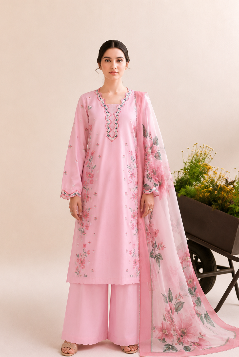 Blush Petal Embroidered 3-PC Lawn Dress