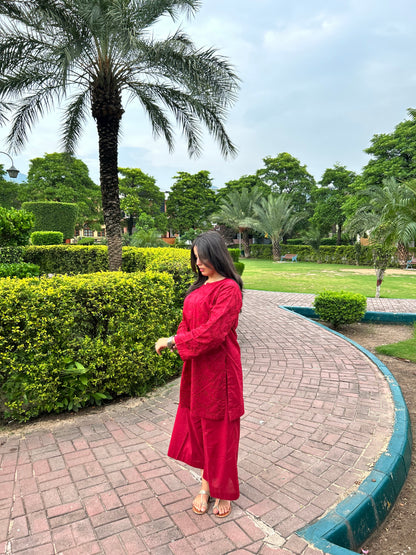 Royal Maroon Schiffli Embroidered Lawn 2 Piece