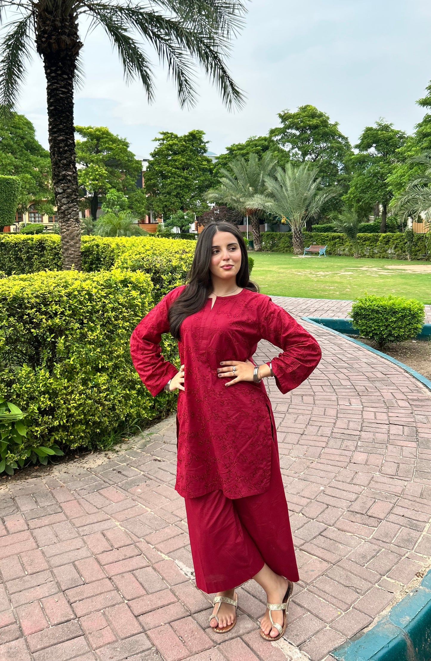 Royal Maroon Schiffli Embroidered Lawn 2 Piece