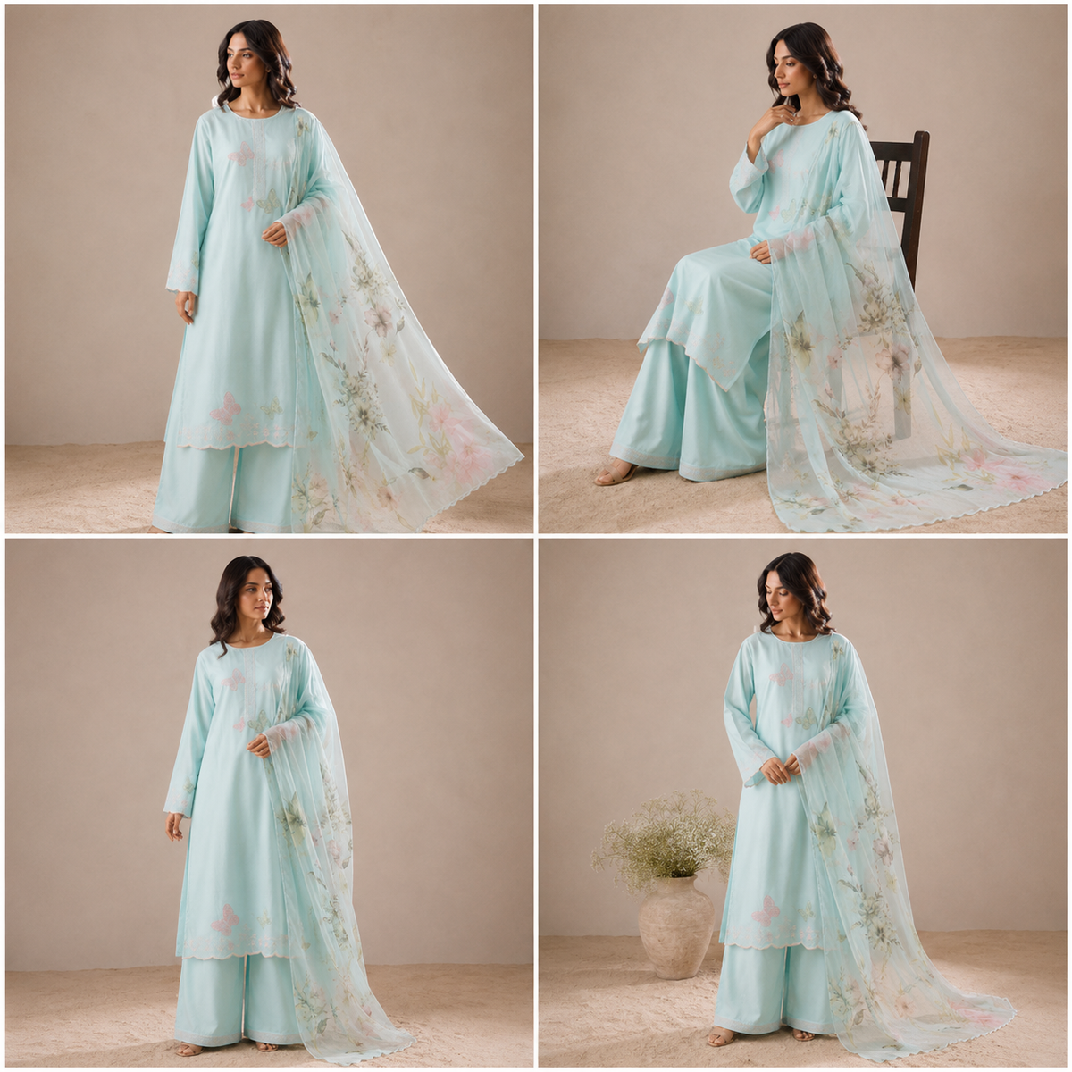 Mint Aura Embroidered 3-PC Lawn Dress