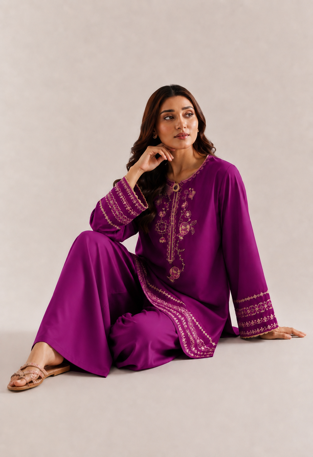 Radiant Fuchsia Embroidered Lawn 2 Piece