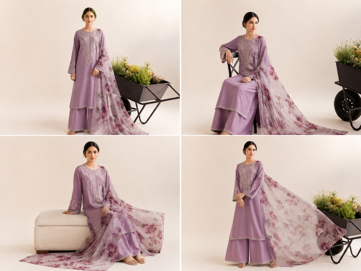 Lilac Grace Embroidered 3-PC Lawn Dress
