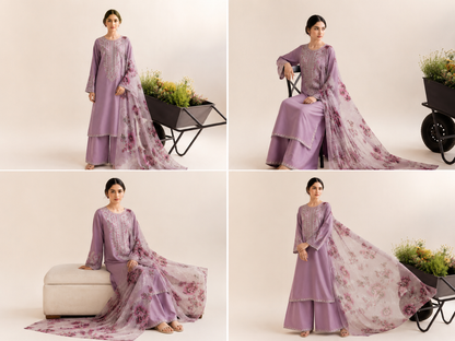 Lilac Grace Embroidered 3-PC Lawn Dress