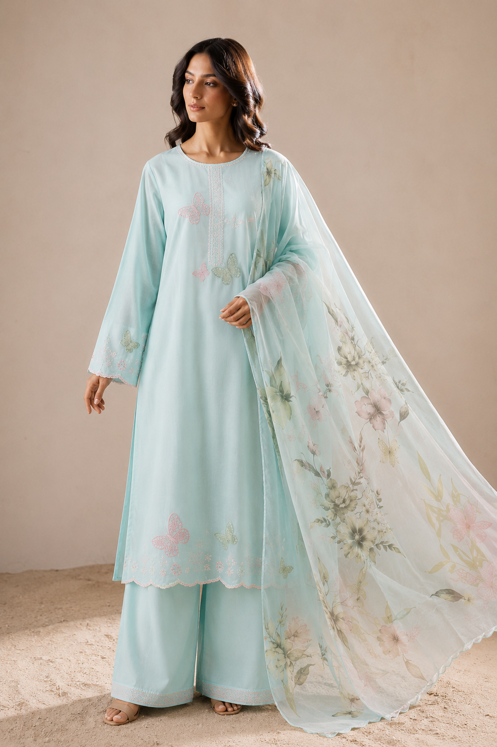 Mint Aura Embroidered 3-PC Lawn Dress