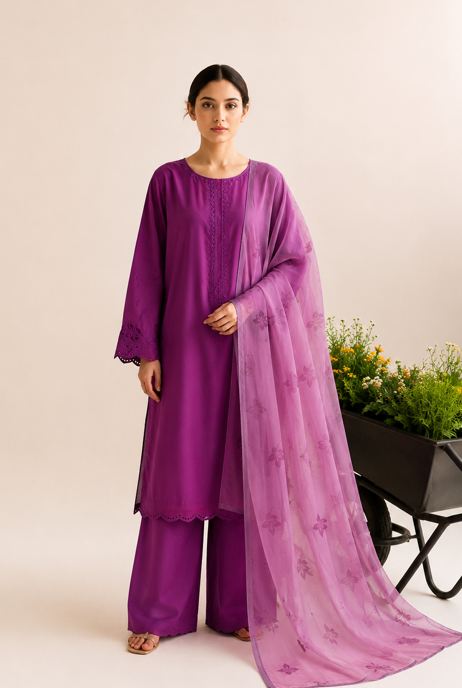 Royal Orchid Embroidered 3-PC Lawn Dress