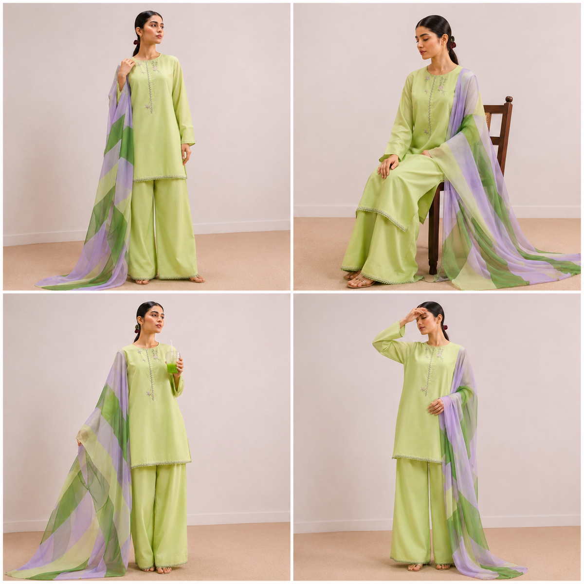Lime Whisper Embroidered 3-PC Lawn Dress