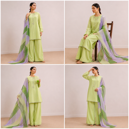 Lime Whisper Embroidered 3-PC Lawn Dress