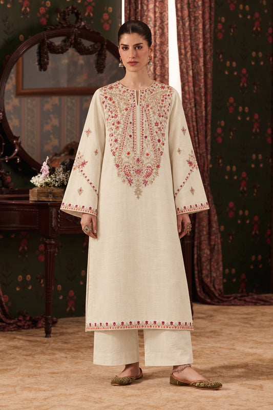 Ivory Embroidered 3-PC Khaddar Dress
