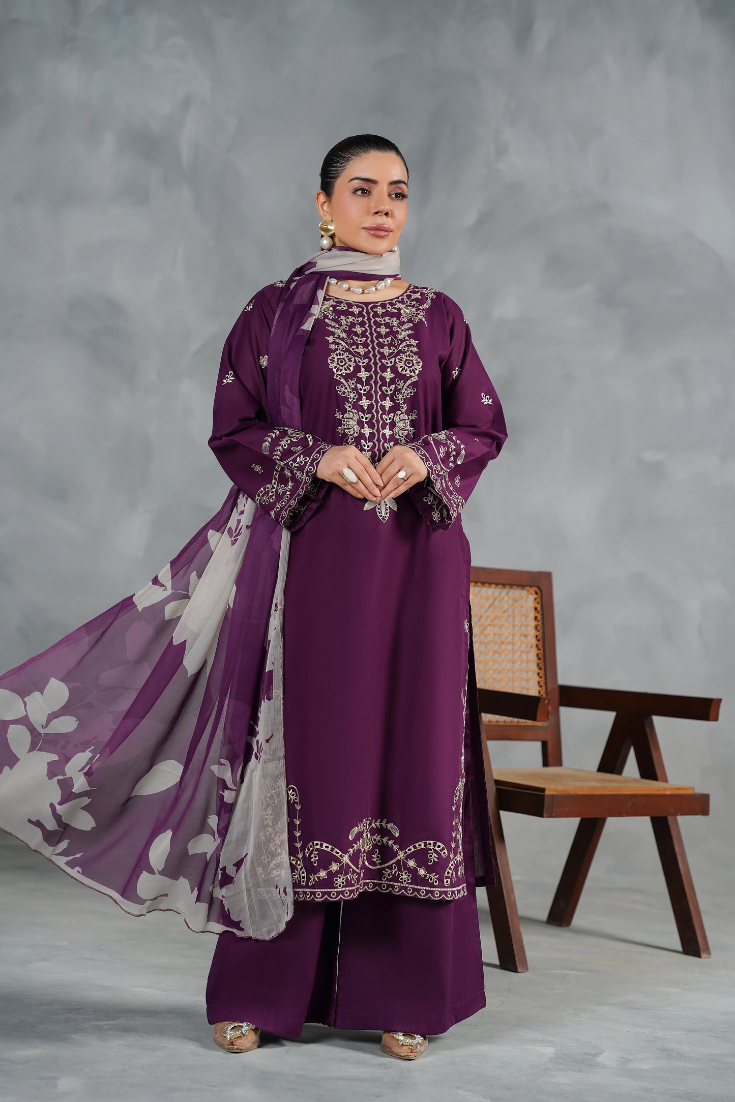 MONARCH Embroidered 3-PC Lawn Dress
