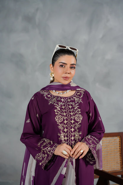 MONARCH Embroidered 3-PC Lawn Dress