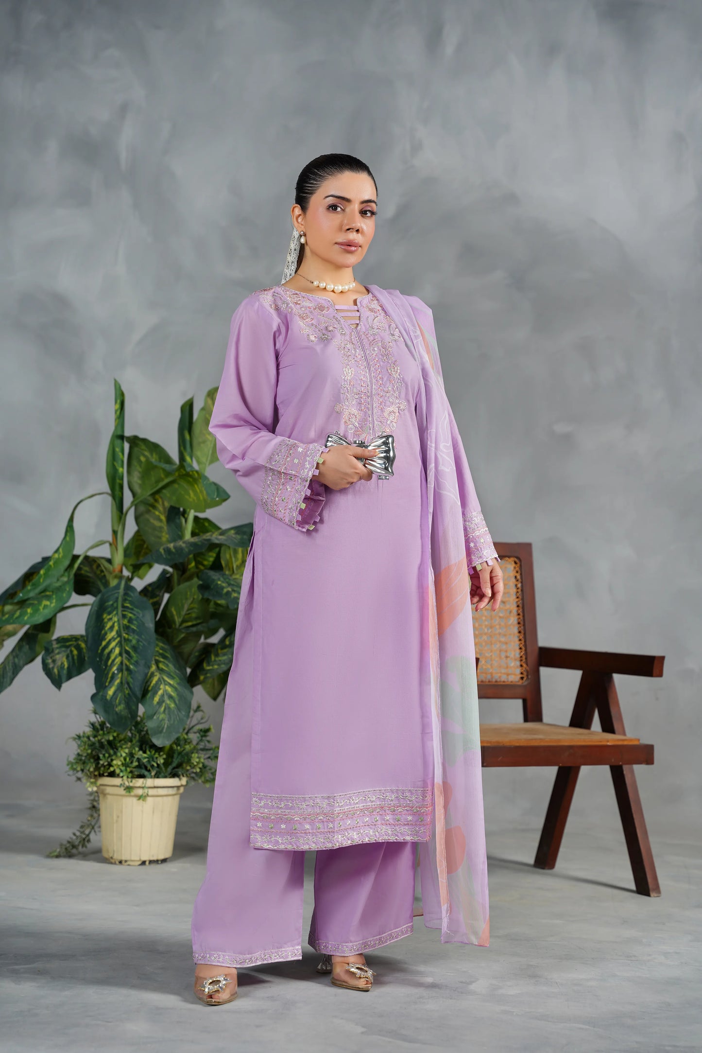 LAVENDER MIST Embroidered 3-PC Lawn Dress