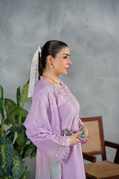 LAVENDER MIST Embroidered 3-PC Lawn Dress
