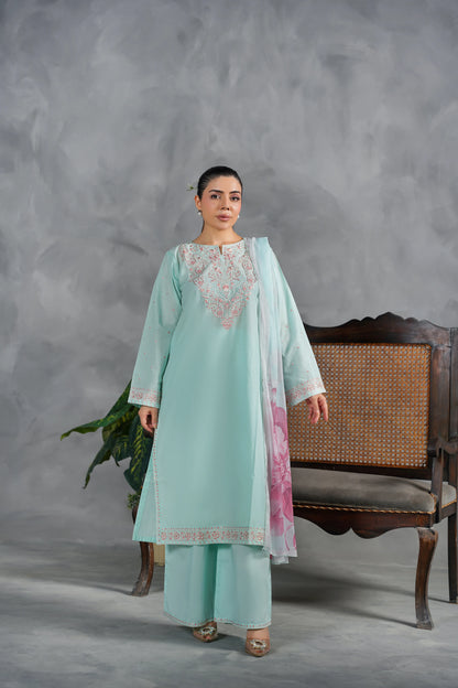 ZELINA Embroidered 3-PC Lawn Dress