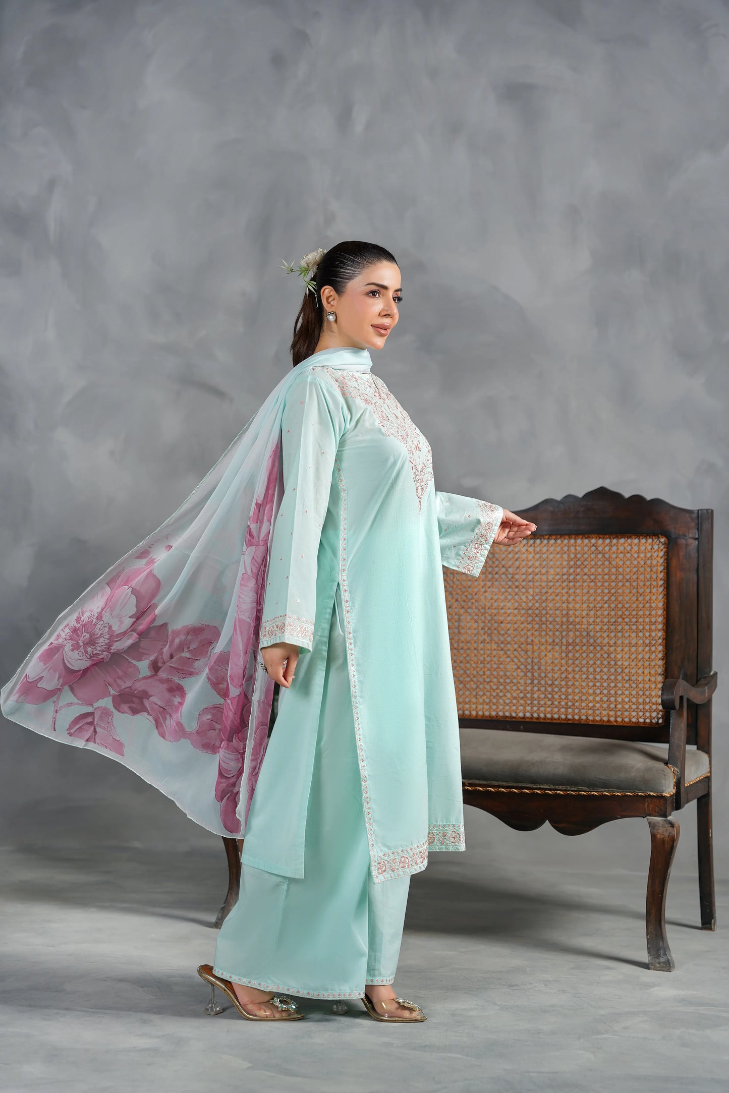ZELINA Embroidered 3-PC Lawn Dress