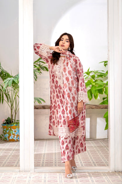 RUBY ROUGE - Embroidered 3-PC Lawn Dress