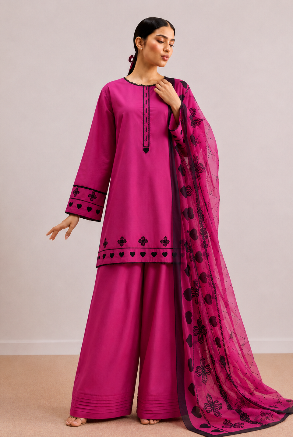 Fuchsia Bloom Embroidered 3-PC Lawn Dress
