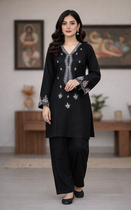 Black Night - Embroidered2-PC Khaddar Dress