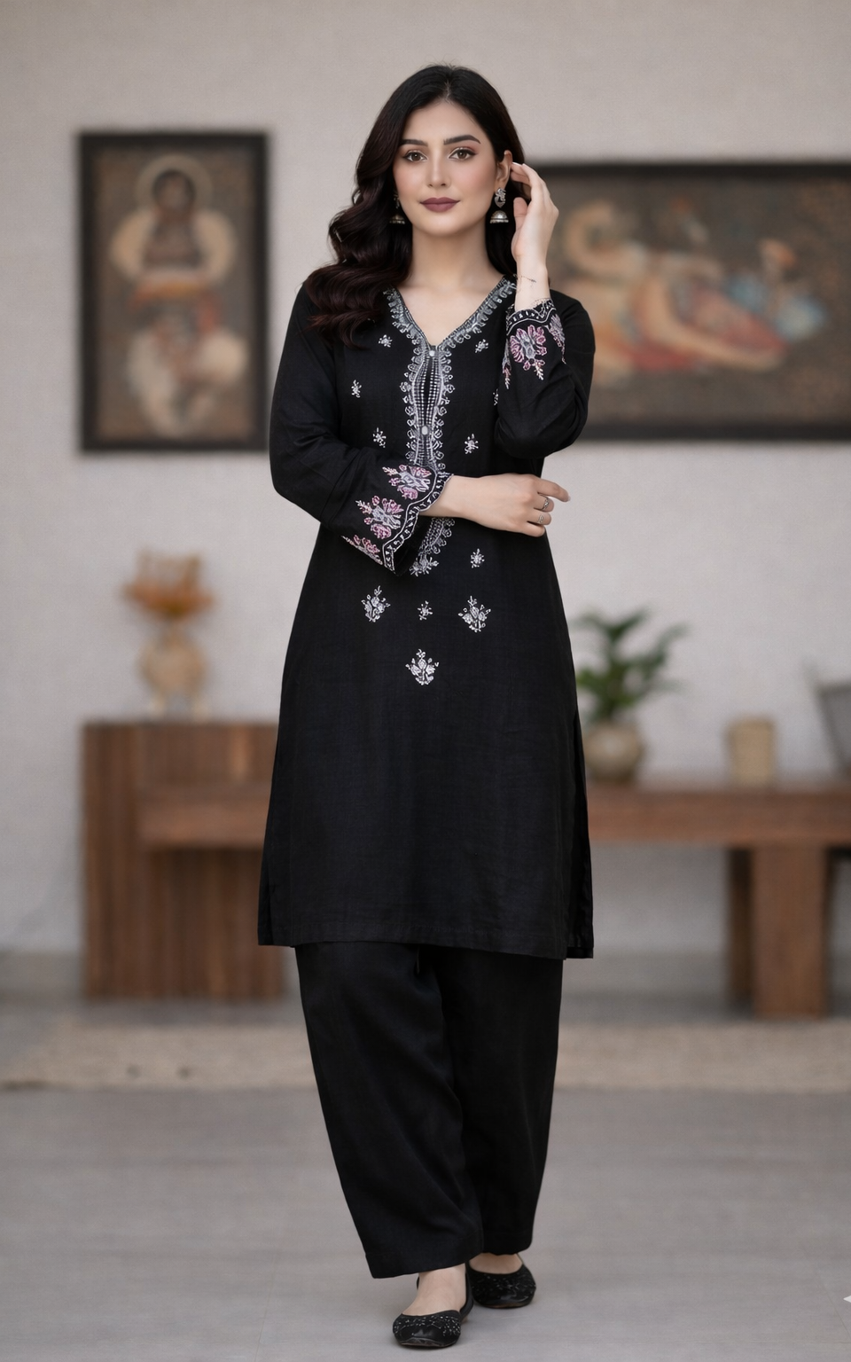 Black Night - Embroidered2-PC Khaddar Dress