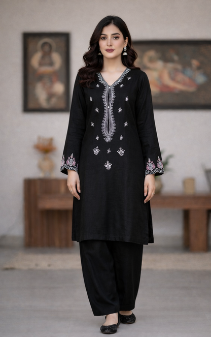 Black Night - Embroidered2-PC Khaddar Dress