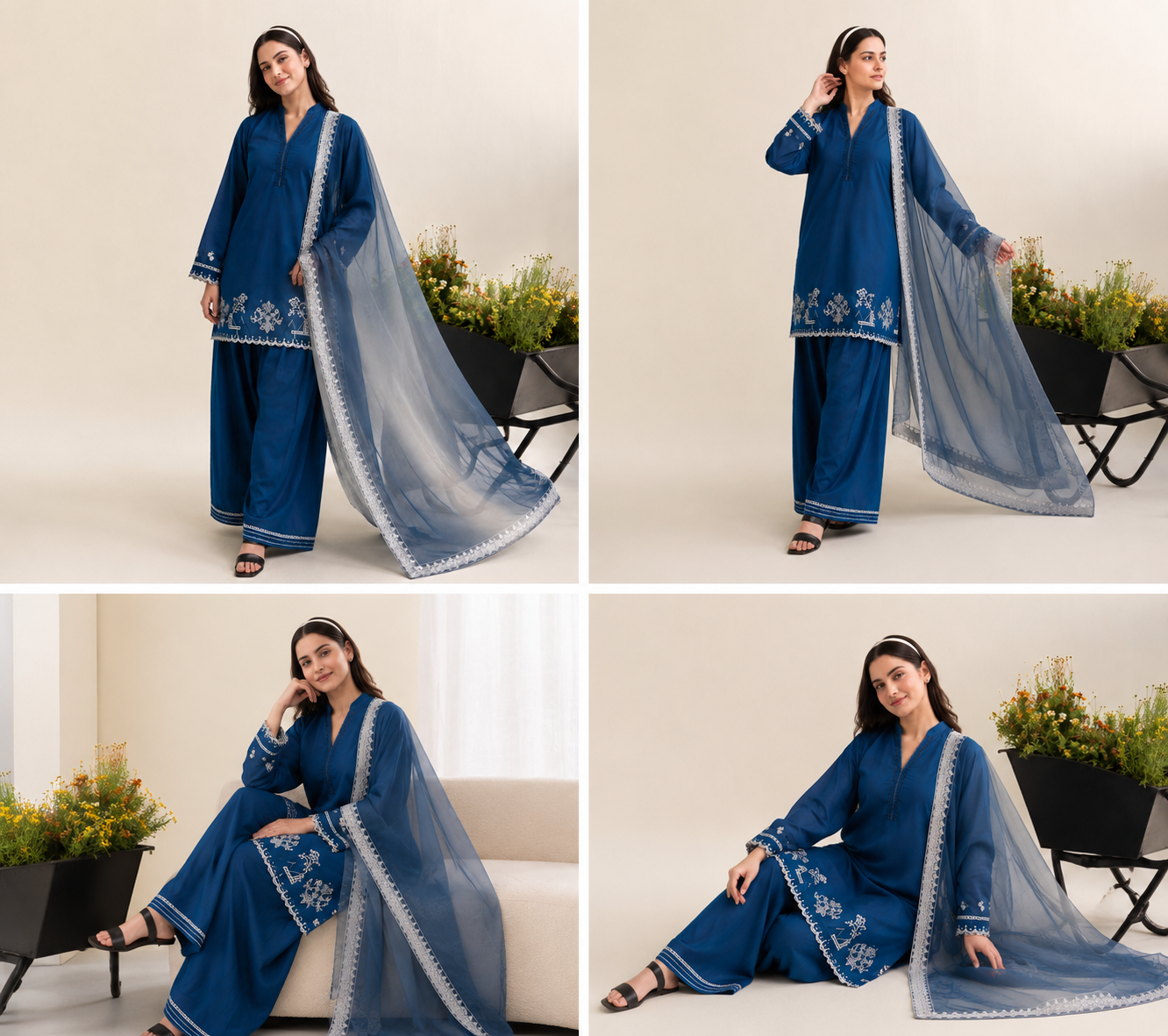 Midnight Blue Embroidered 3-PC Lawn Dress