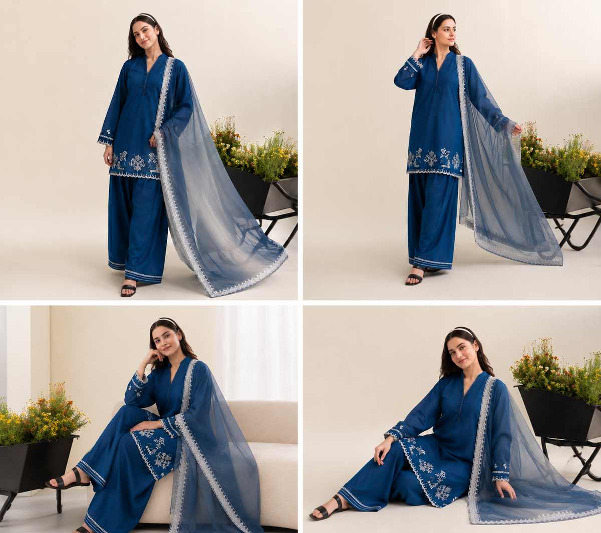 Midnight Blue Embroidered 3-PC Lawn Dress